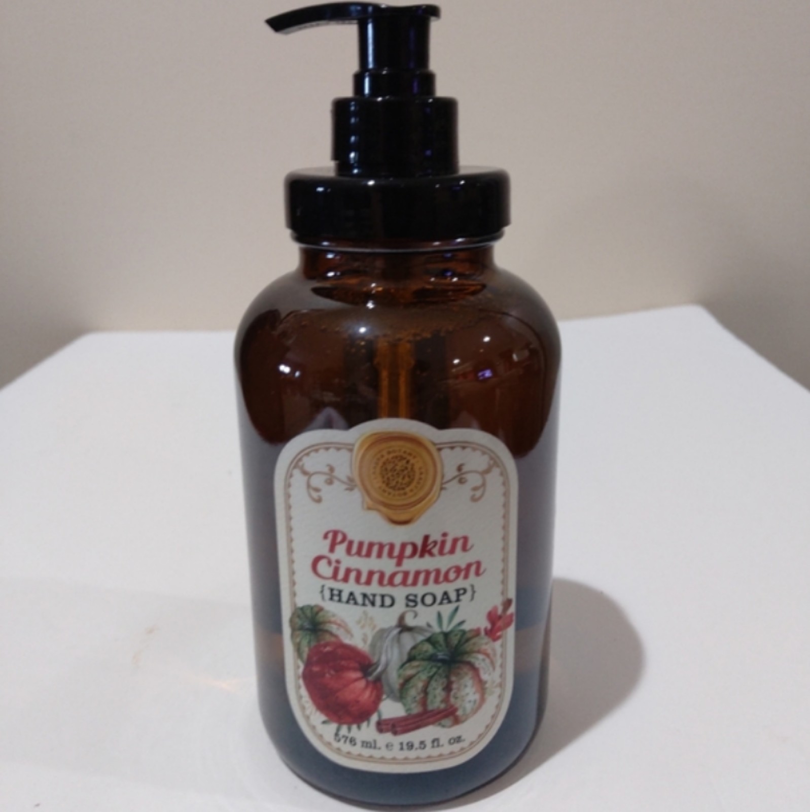 NEW Home & Body Pumpkin and Cinnamon Hand Soap 19.5 oz Fall Theme, Glass Bottle