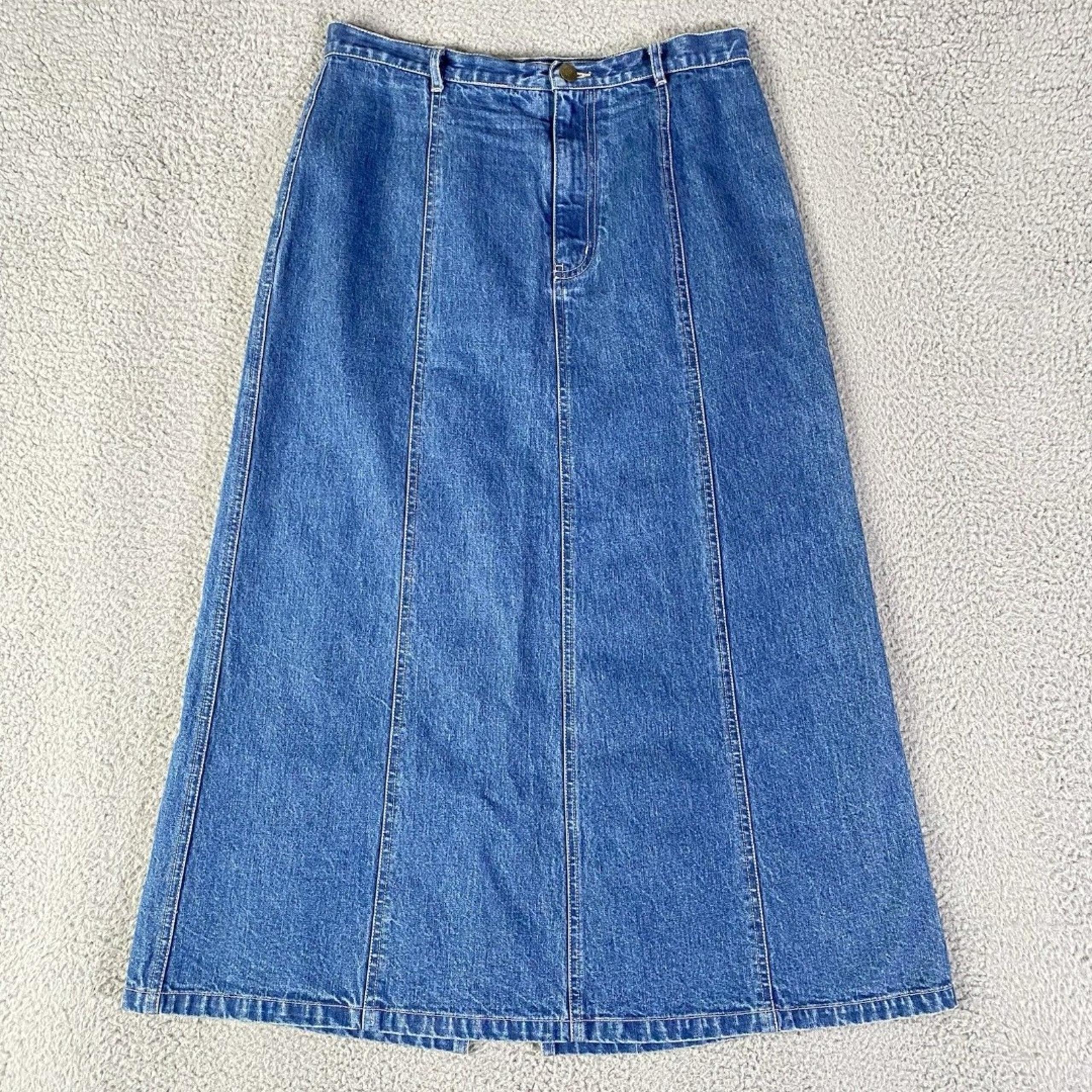 Vintage Eddie Bauer Denim Maxi Skirt Womens 10 Petite / 30 Blue Paneled Slit Y2K