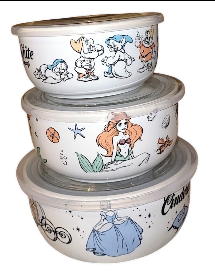 Disney Cinderella Mermaid Snow White Food Container W/ Pressure Release Lids NEW
