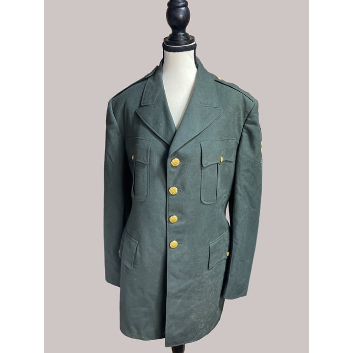 Vintage Wool Military Dress Coat in Army Green (43R) Mens