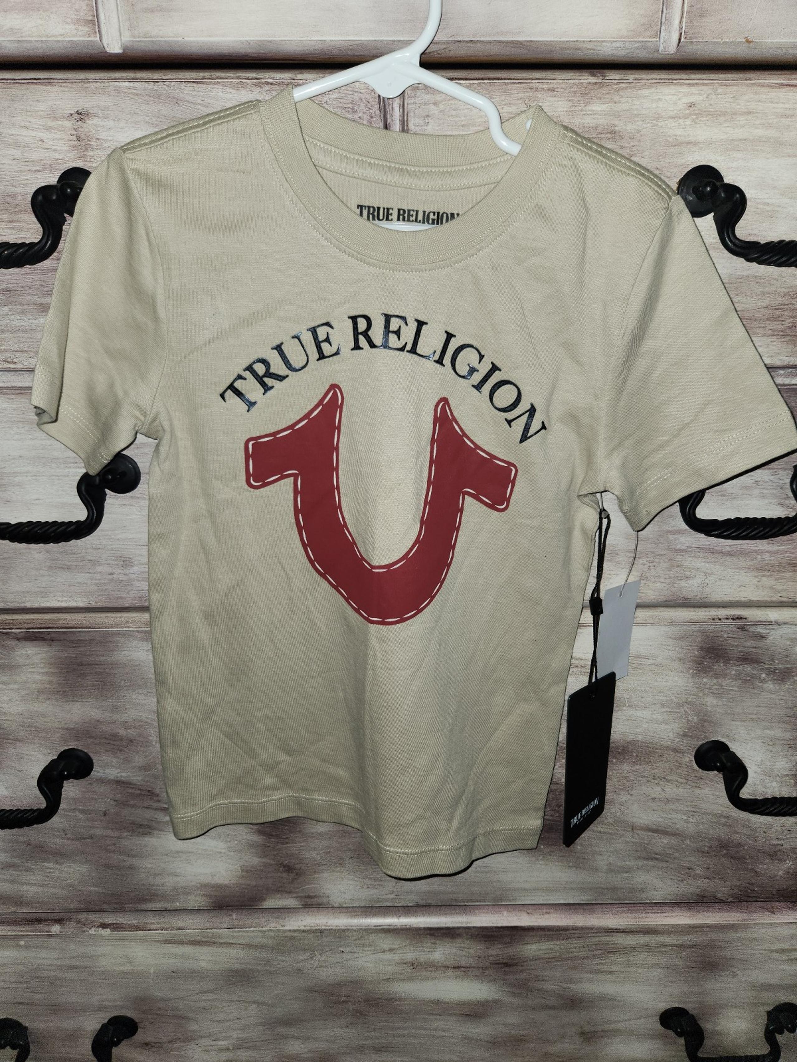 True Religion Boys Size 4 Light Blue Short Sleevef TR Block Graphic T-Shirt