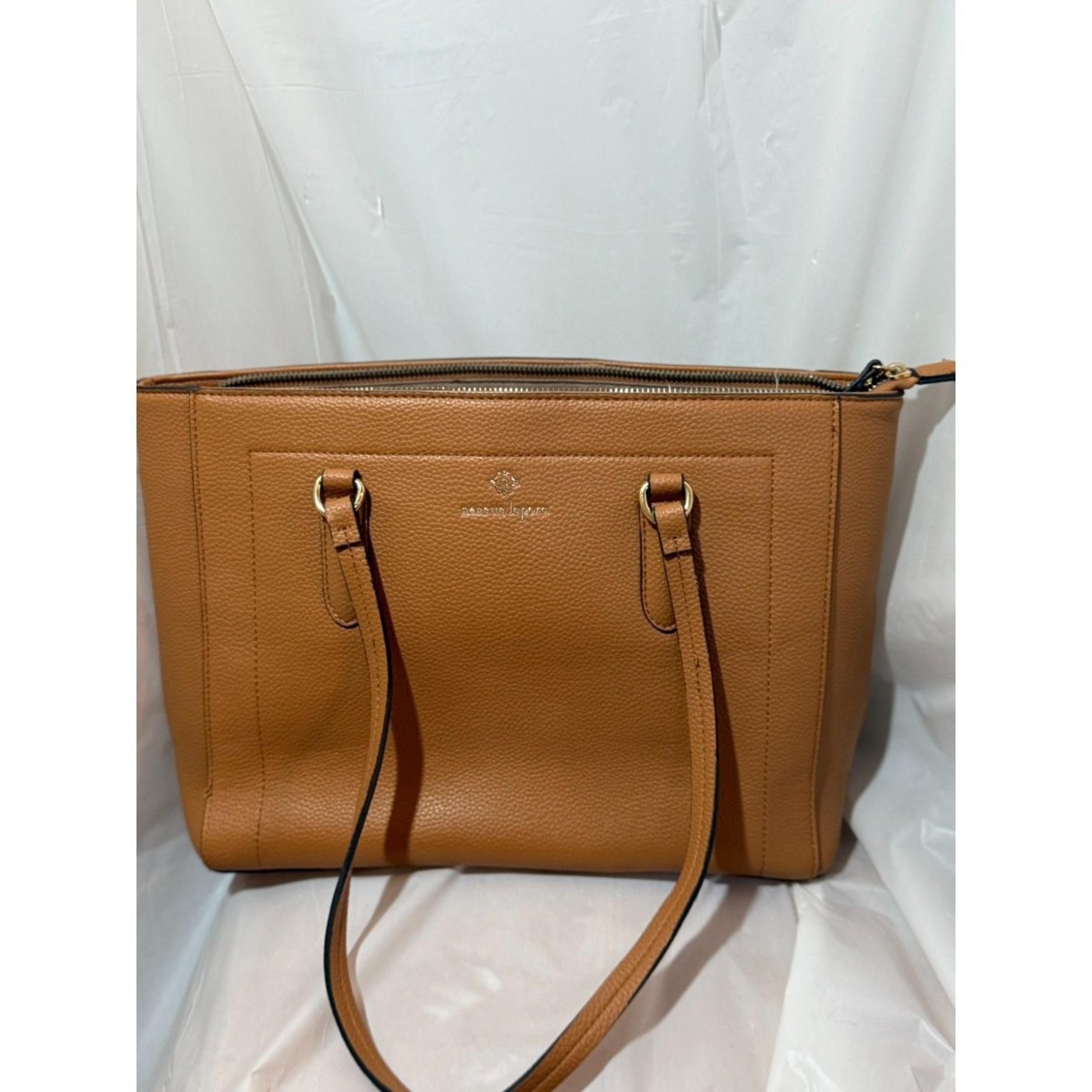 Nanette Lepore Tan Faux Leather Tote Bag – Large Zip Top Shoulder Purse