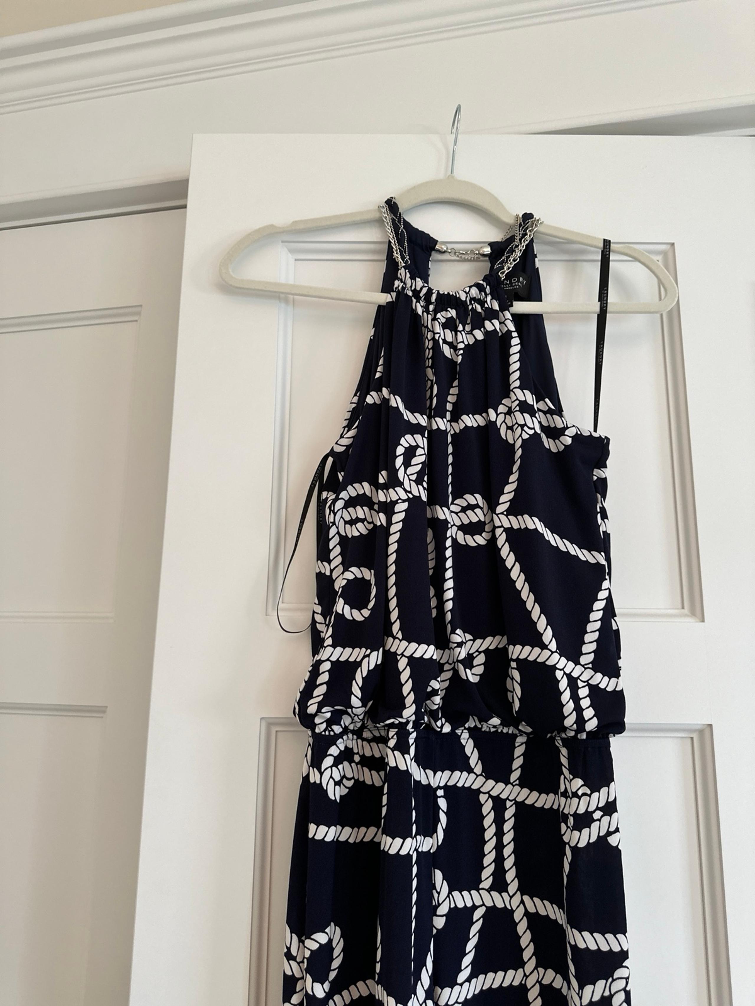 Laundry Shelli Segal Nautical Rope Print Chain Necklace Jumpsuit in Navy size 4