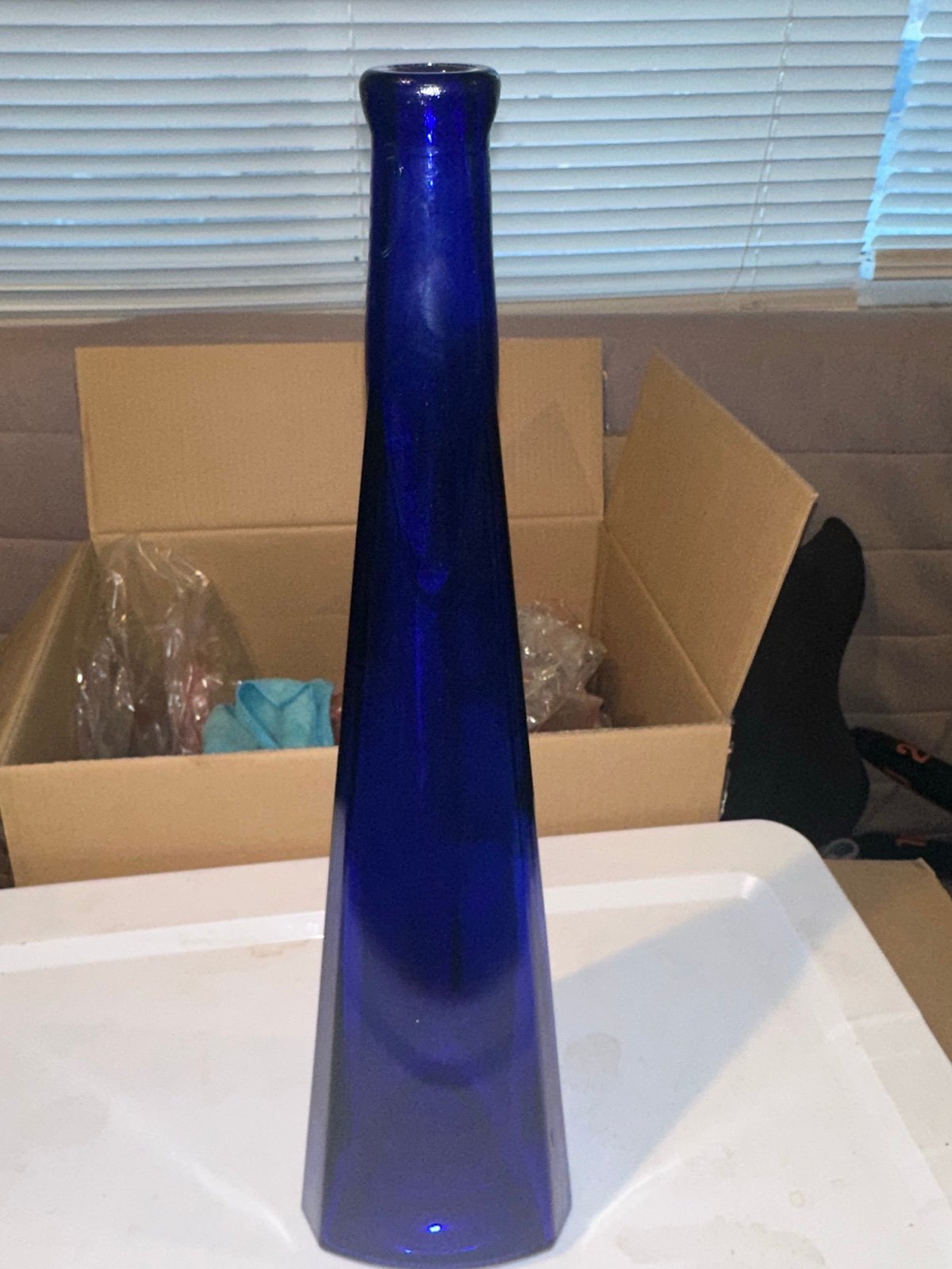 MID CENTURY ITALIAN GLASSWARE - LARGE GENIE BOTTLE DECANTER -COBALT BLUE