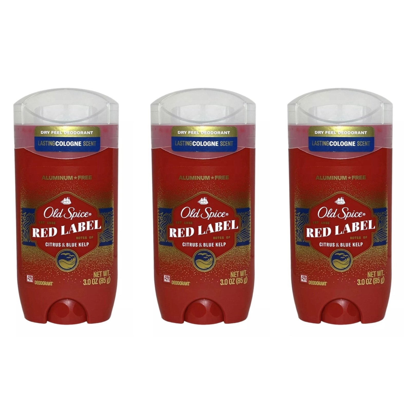 3X Old Spice Red Label Citrus & Blue Kelp Aluminum Free Deodorant 3oz, NEW