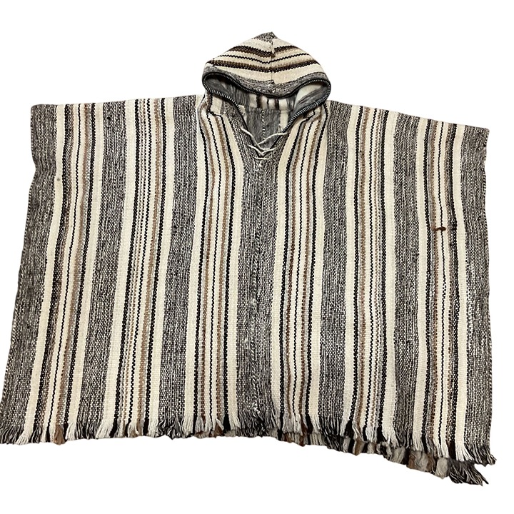 Wool Alpaca Blend Pullover Poncho SZ OS Striped Hooded Boho Unisex