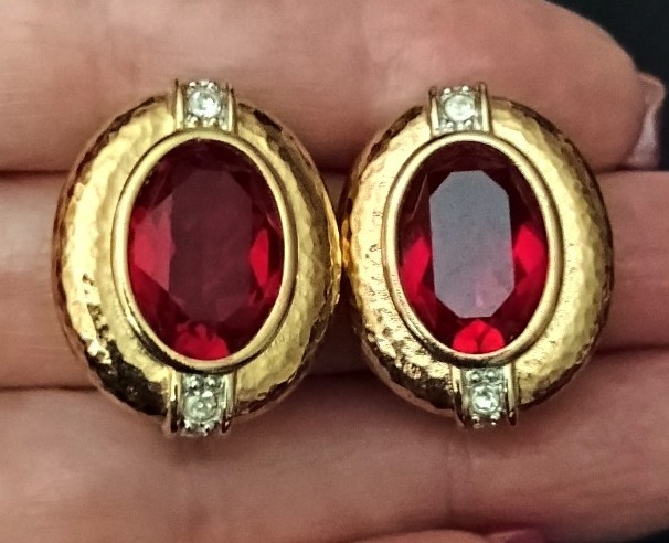 Vintage Ruby Red Rhinestone Post Earrings by Monet