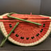 Vtg Watermelon Wicker Picnic Basket Bead Seeds Double Handles Hinged Lid LARGE
