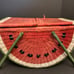 Vtg Watermelon Wicker Picnic Basket Bead Seeds Double Handles Hinged Lid LARGE