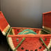 Vtg Watermelon Wicker Picnic Basket Bead Seeds Double Handles Hinged Lid LARGE