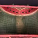 Vtg Watermelon Wicker Picnic Basket Bead Seeds Double Handles Hinged Lid LARGE