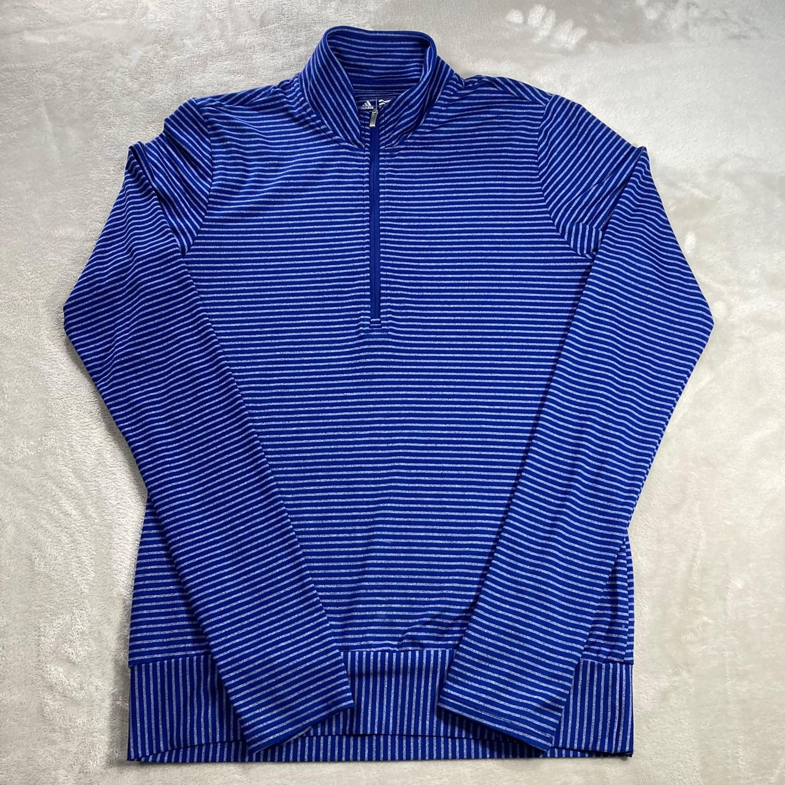 Adidas Women's Advantage 1/4 Zip Golf Pullover Sz Small Blue Grey Striped