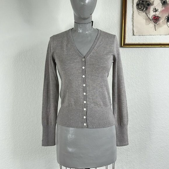 Everlane V Neck Gray Cotton Wool Cardigan Sweater
