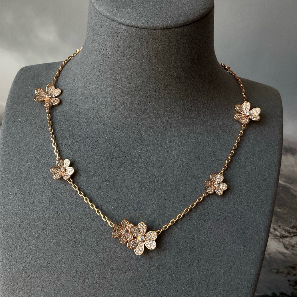 Clover cz 9 motifs necklace 925 silver 18k rose gold plated