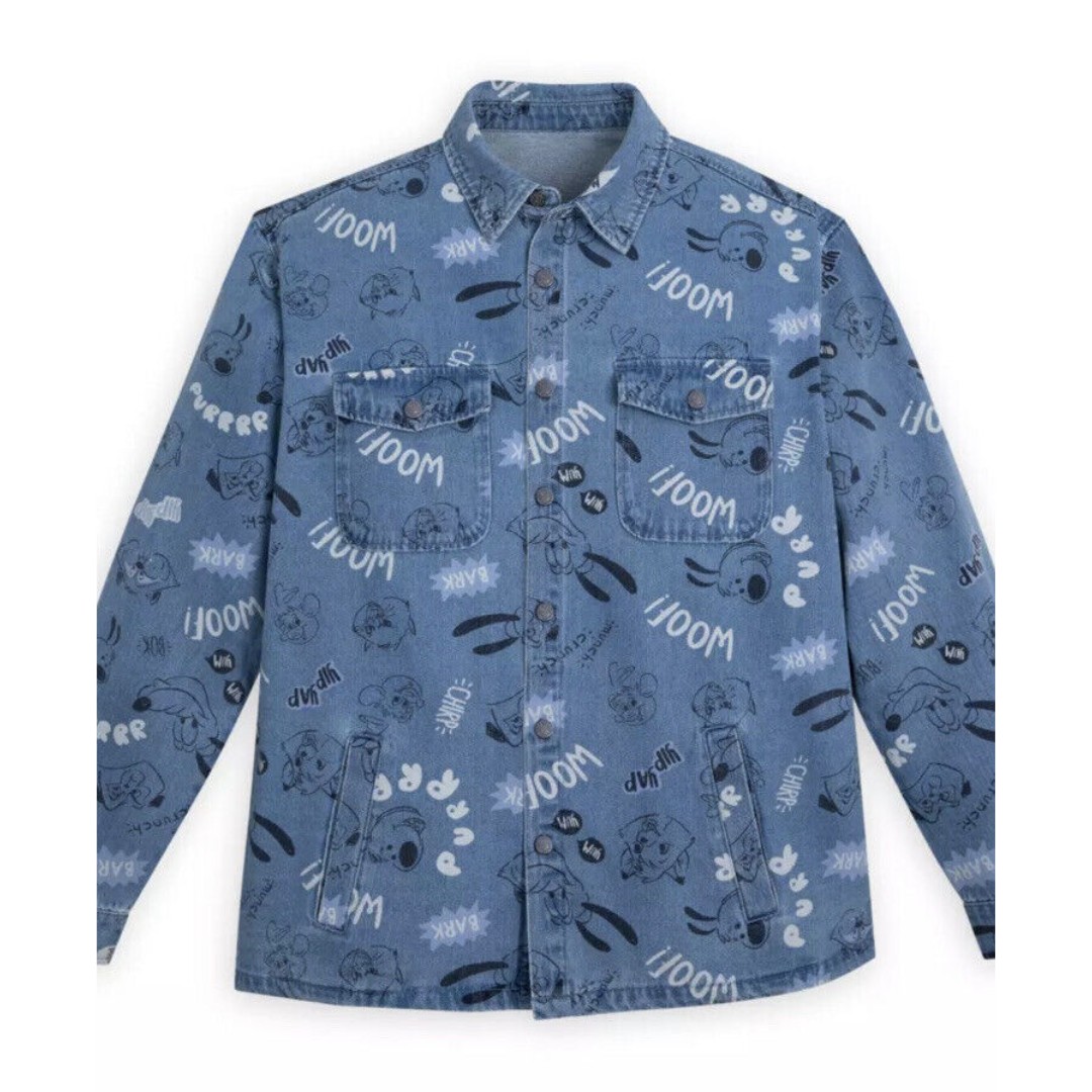 Disney Parks Critters Jeans Jacket Oversized Sz XL Blue Denim Shirt Shacket New