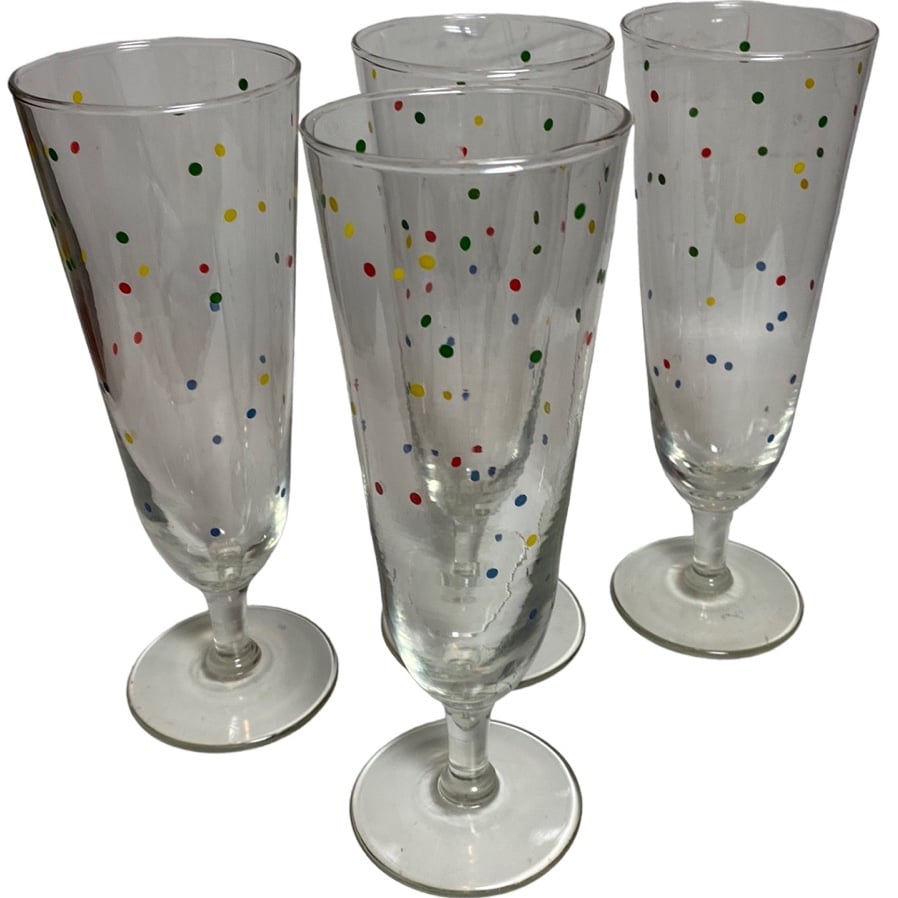 Set of 4 Vintage Festive Confetti Tall Tumblers Pilsner Champagne glasses