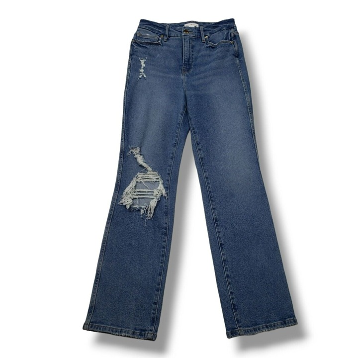 Good American Good Curve Straight Leg Jeans Womens 2 Distressed High Rise