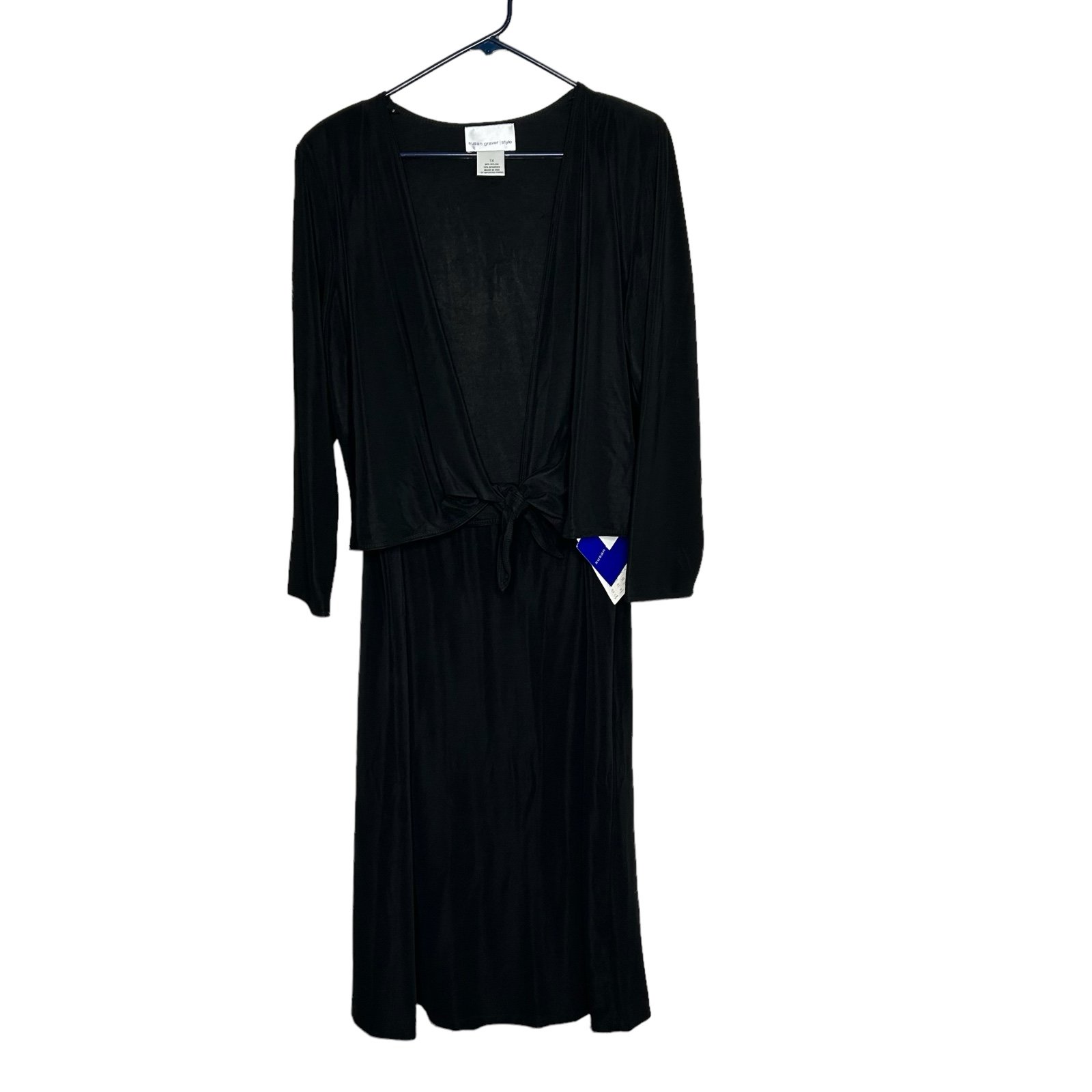 New Susan Graver Women’s 2 Piece Slinky Knit Skirt Top Black 1X BNWT