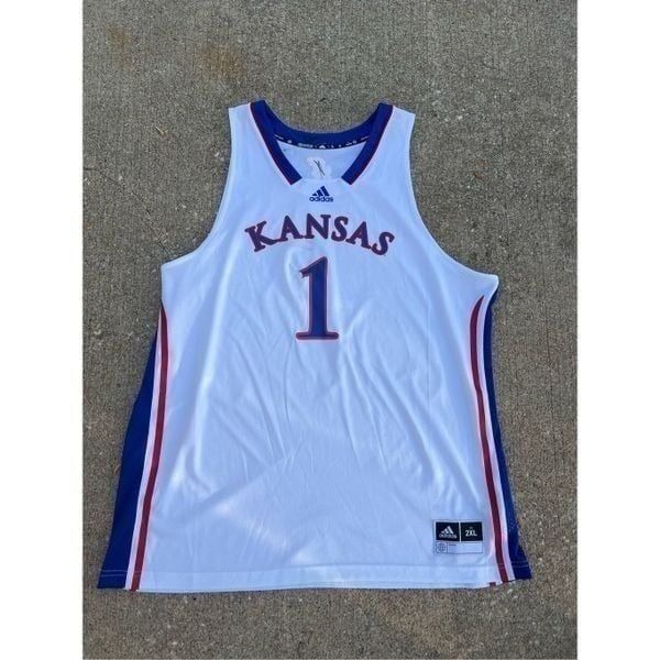 Adidas Kansas Jayhawks Basketball Jersey White / Royal Blue HG8882 Men's Size XL
