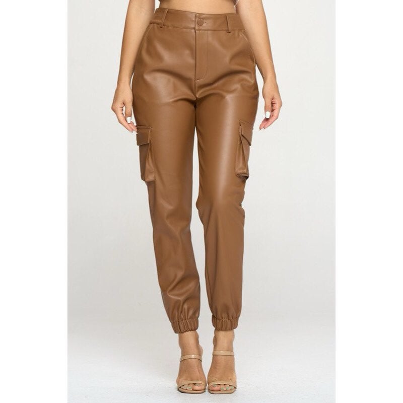 NWT Brown Faux Leather Cargo Pants