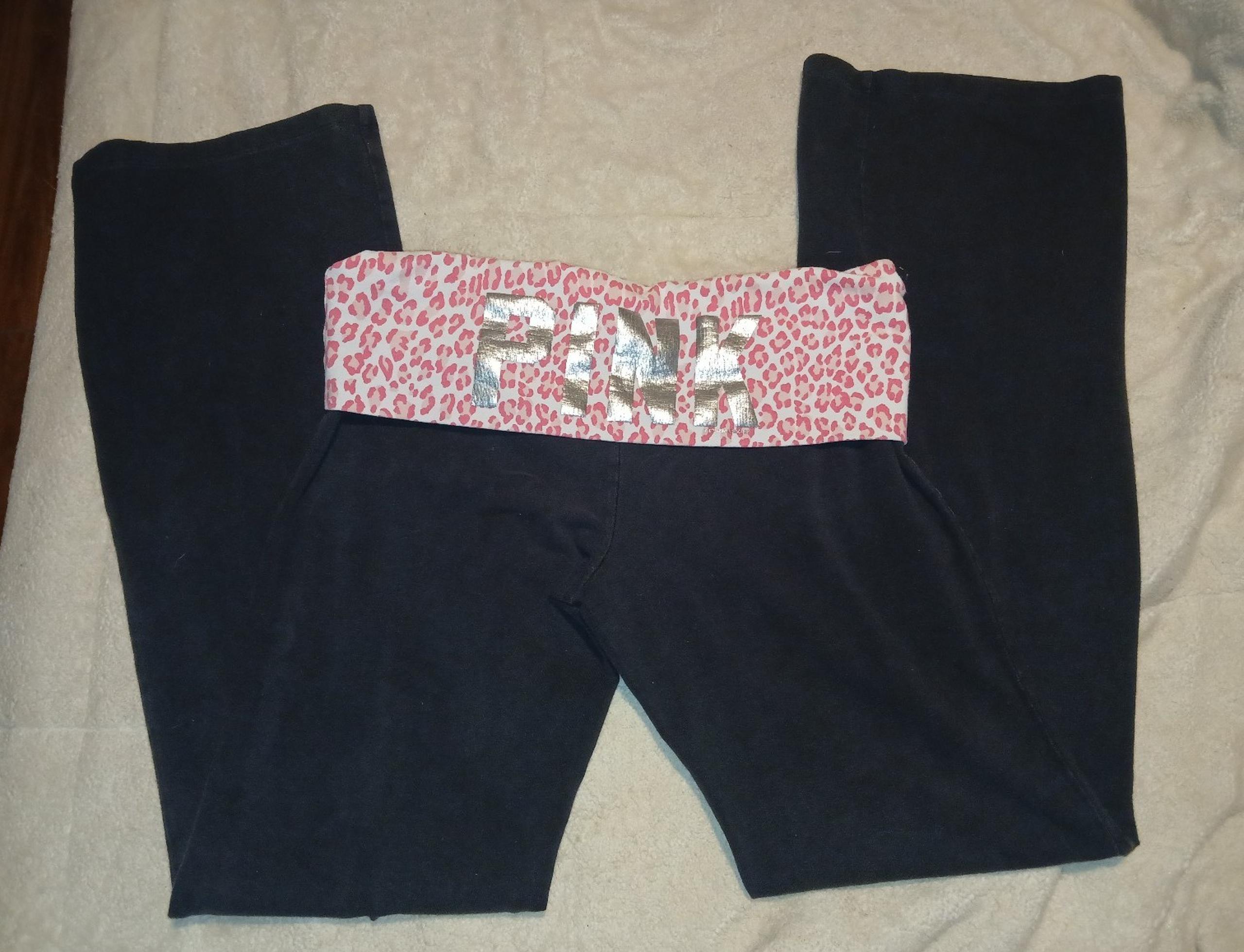 Vintage Y2K Victoria's secret PINK foldover cheetah print flare leggings medium