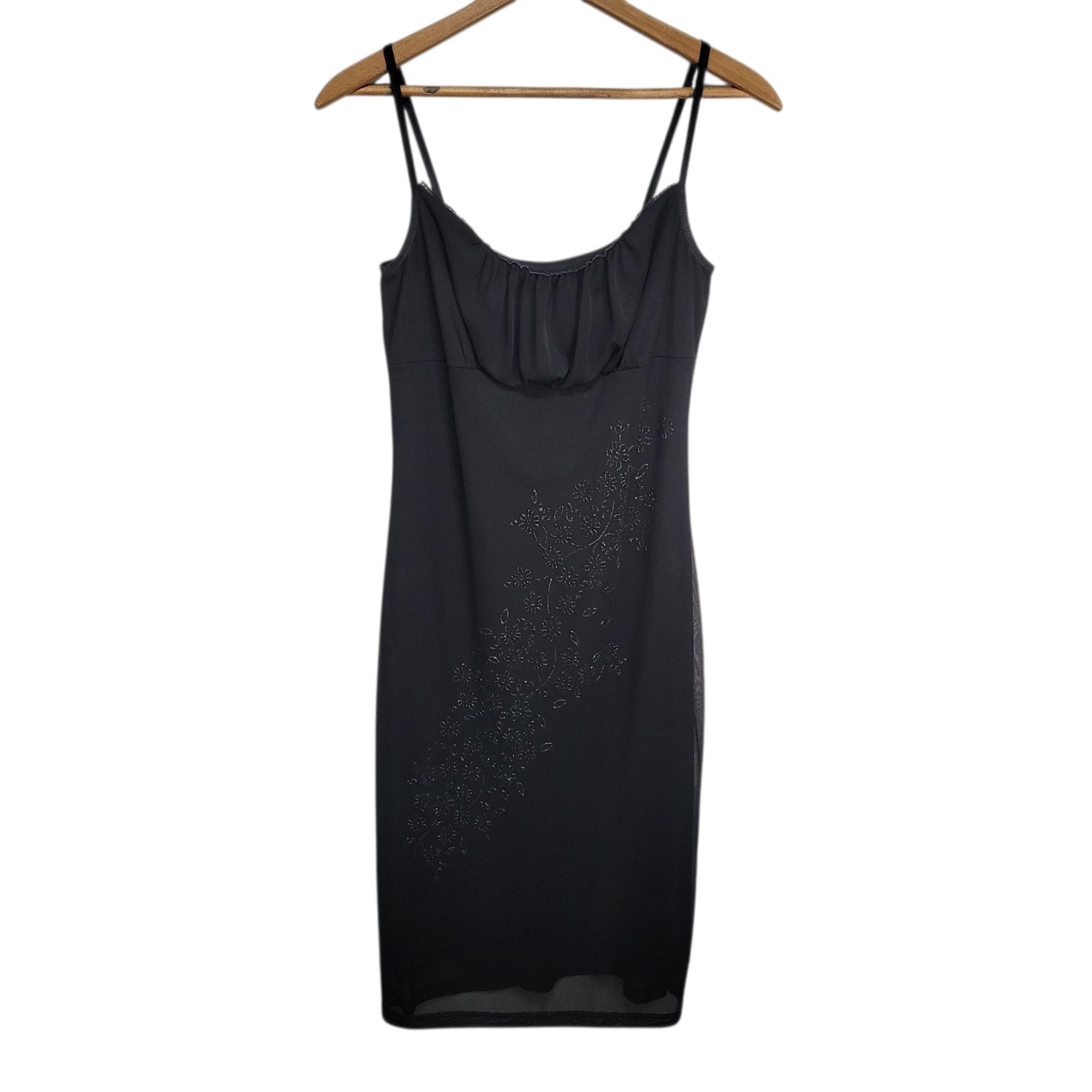 Vintage 90's Whimsigoth Black Slipdress With Flocked Design Byer Too Size M