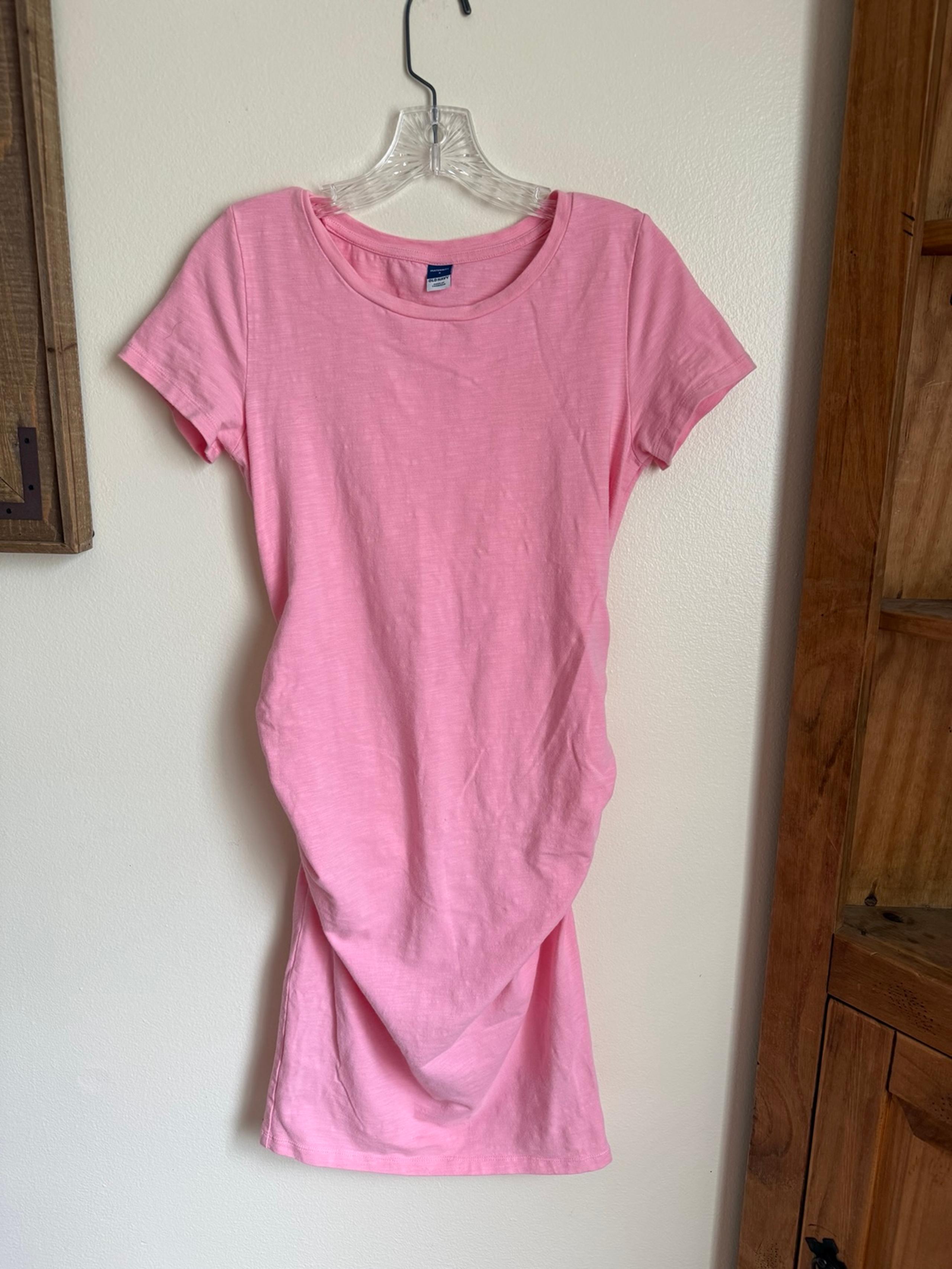 OLD NAVY MATERNITY Dress Pink Ruched Sides Short Sleeve Baby Shower Summer Vacay