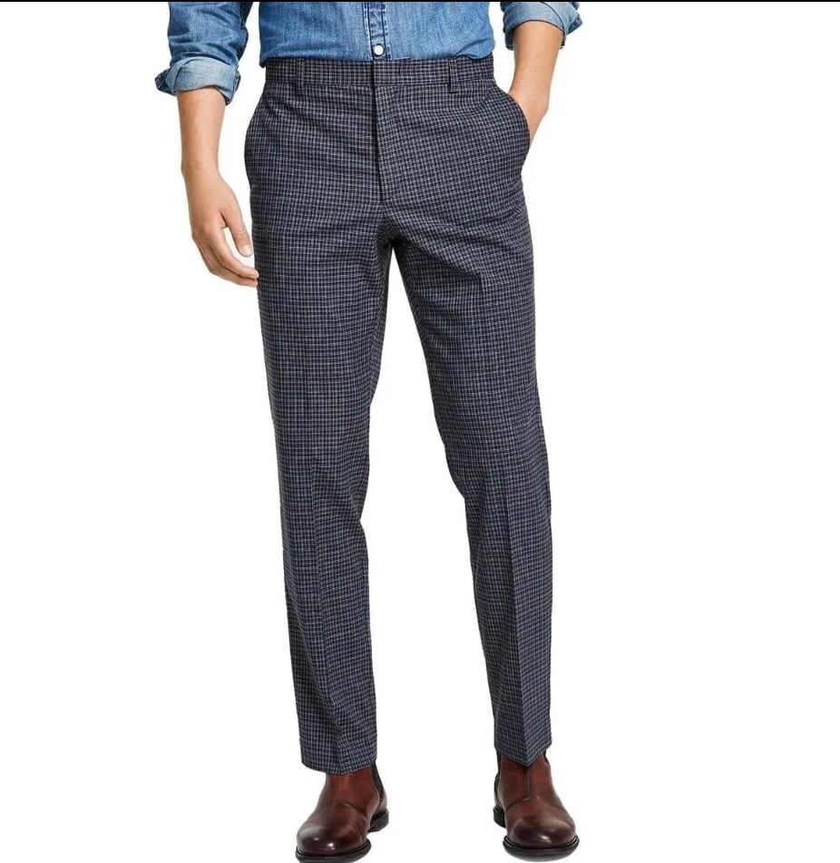 Tommy Hilfiger Modern Fit Flex Stretch Plaid Suit Pants Size 32x30 -Grey/Blue-