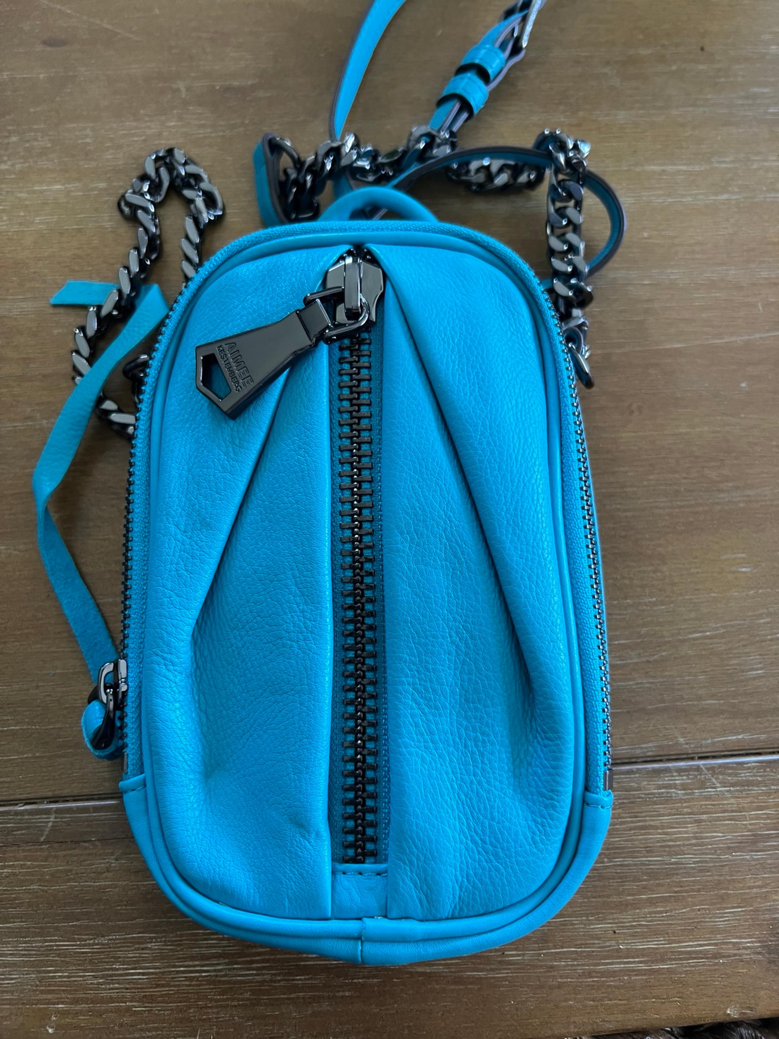 New Aimee Kestenberg Tamitha Phone Crossbody Biker Chain Leather Bluebird  _RFID