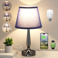Small Touch Table Lamp with 2 USB Charging Ports, 3 Way Dimmable Nightstand Lamp