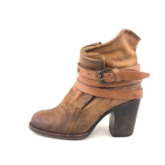 Freebird by Steven Blaze Brown Leather Moto Ankle Boots 6