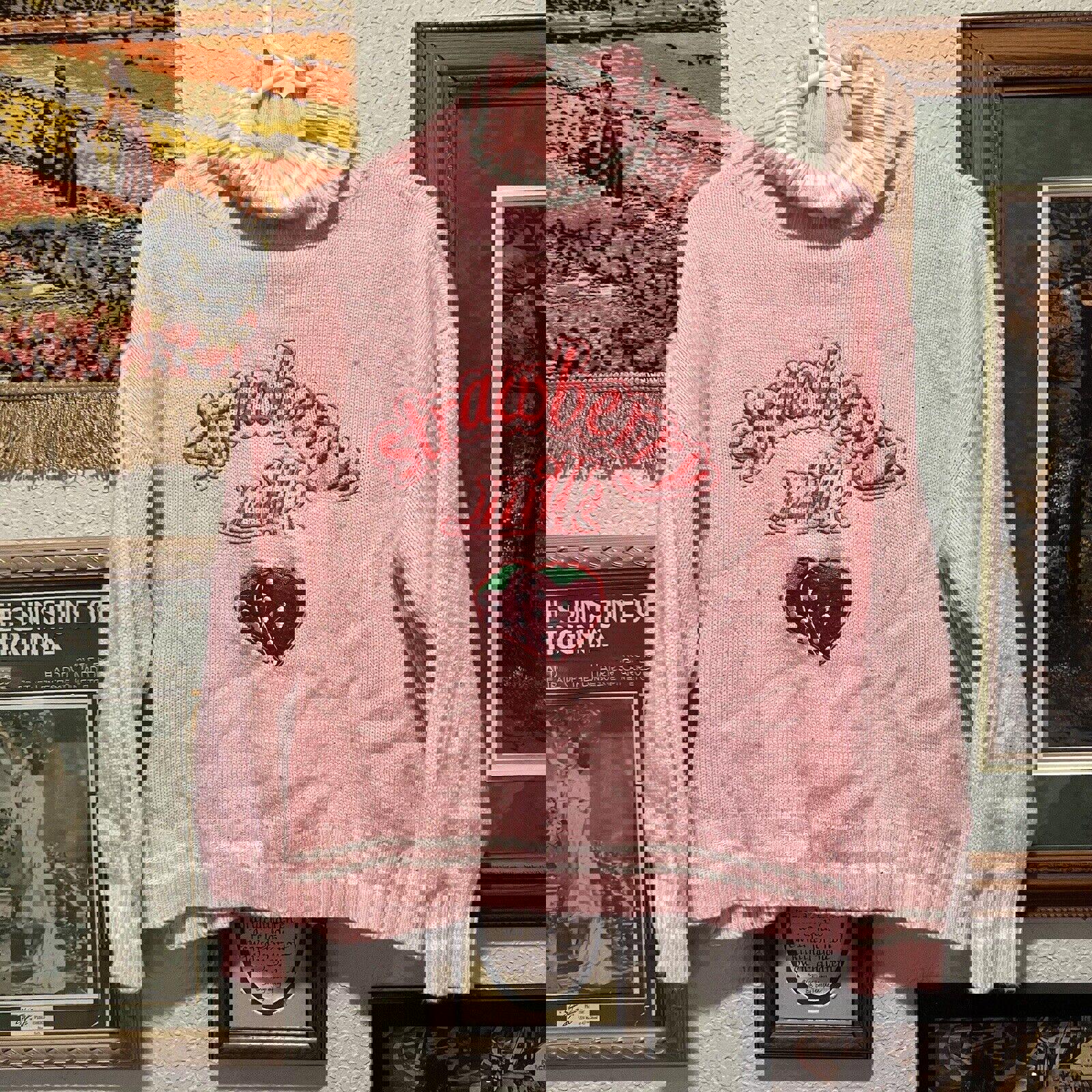 Crunchyroll Strawberry Milk Tanaka-Kun Pink Knit Sweater Size Medium