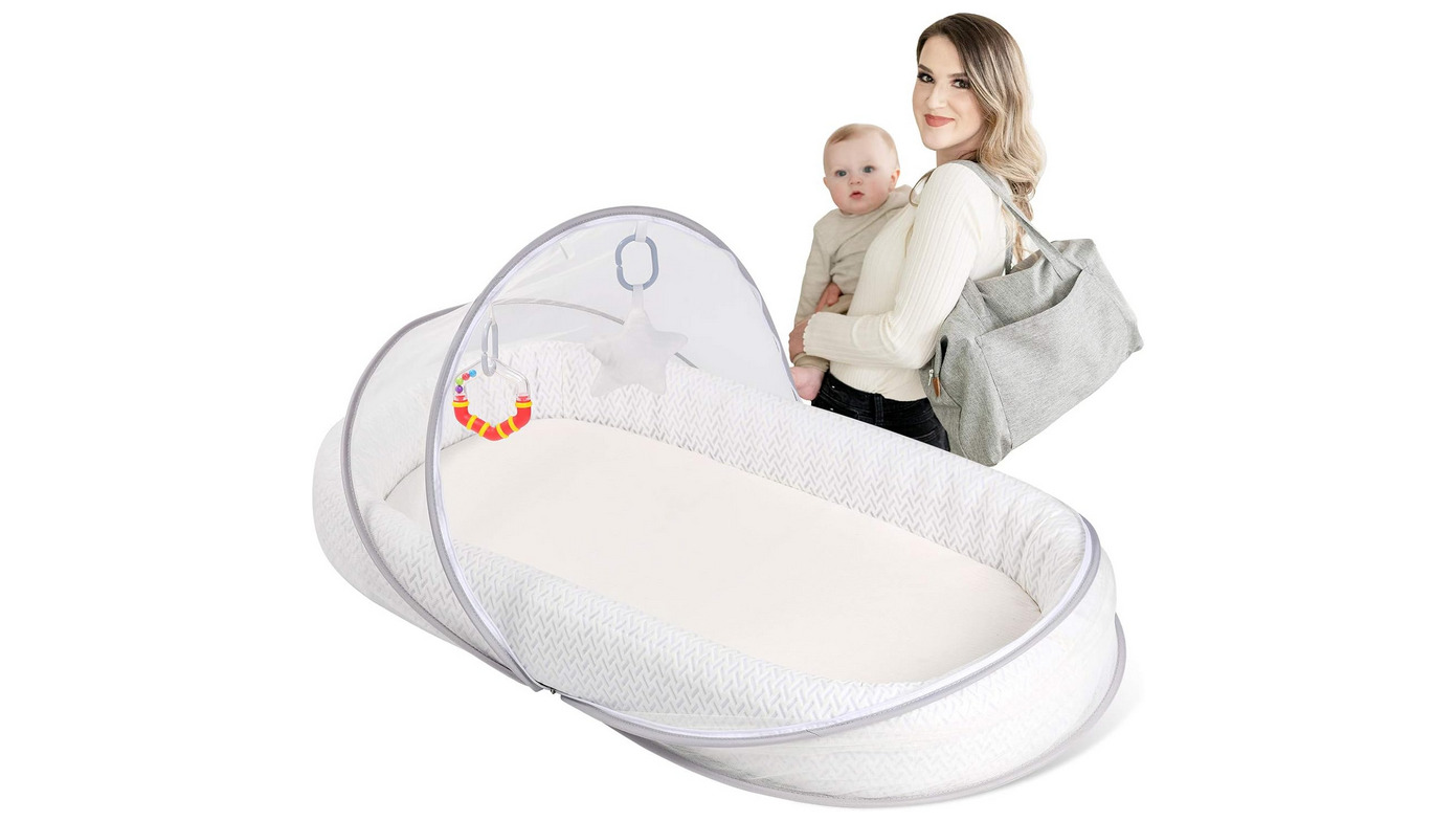 Inflateable Portable Travel Baby Bassinet Bug Net Boy or Girl Co-Sleeping GRAY