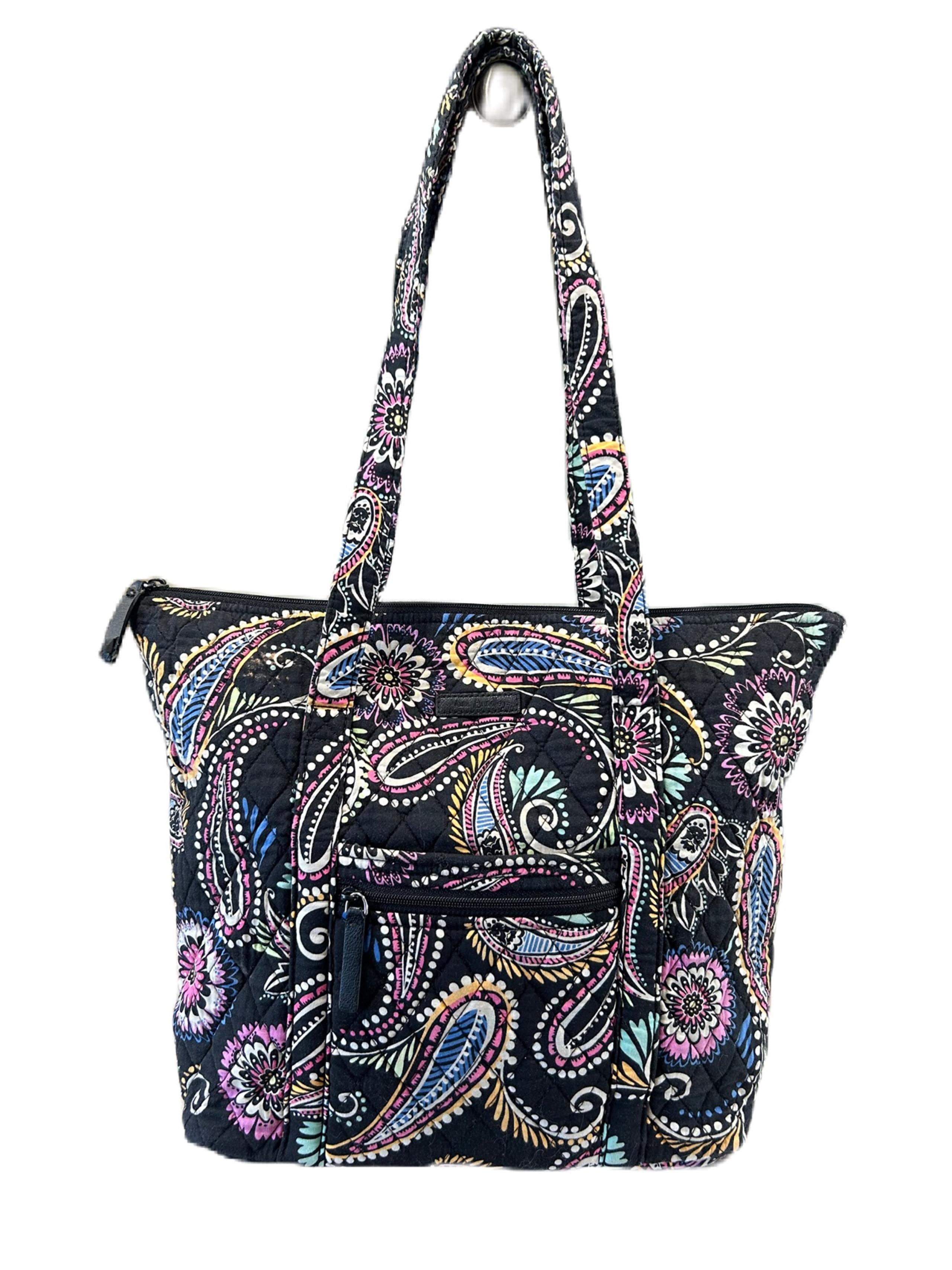 Vera Bradley Tote Bag, Banana Swirl, Black with Paisley Design Colorful