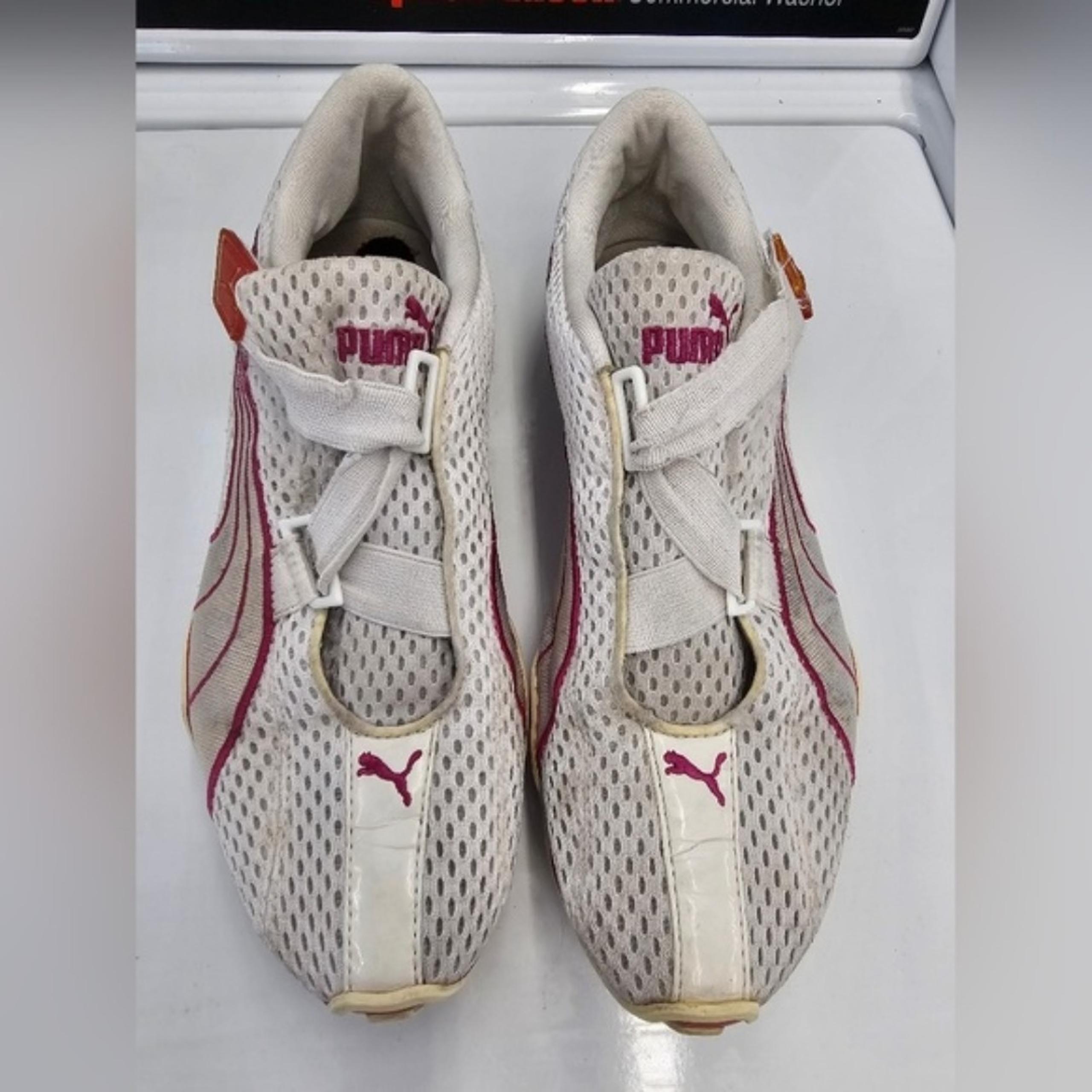 Women's Puma Cell Sneakers Shoes Crisscross Strap US Size 9.5 dark pink & White