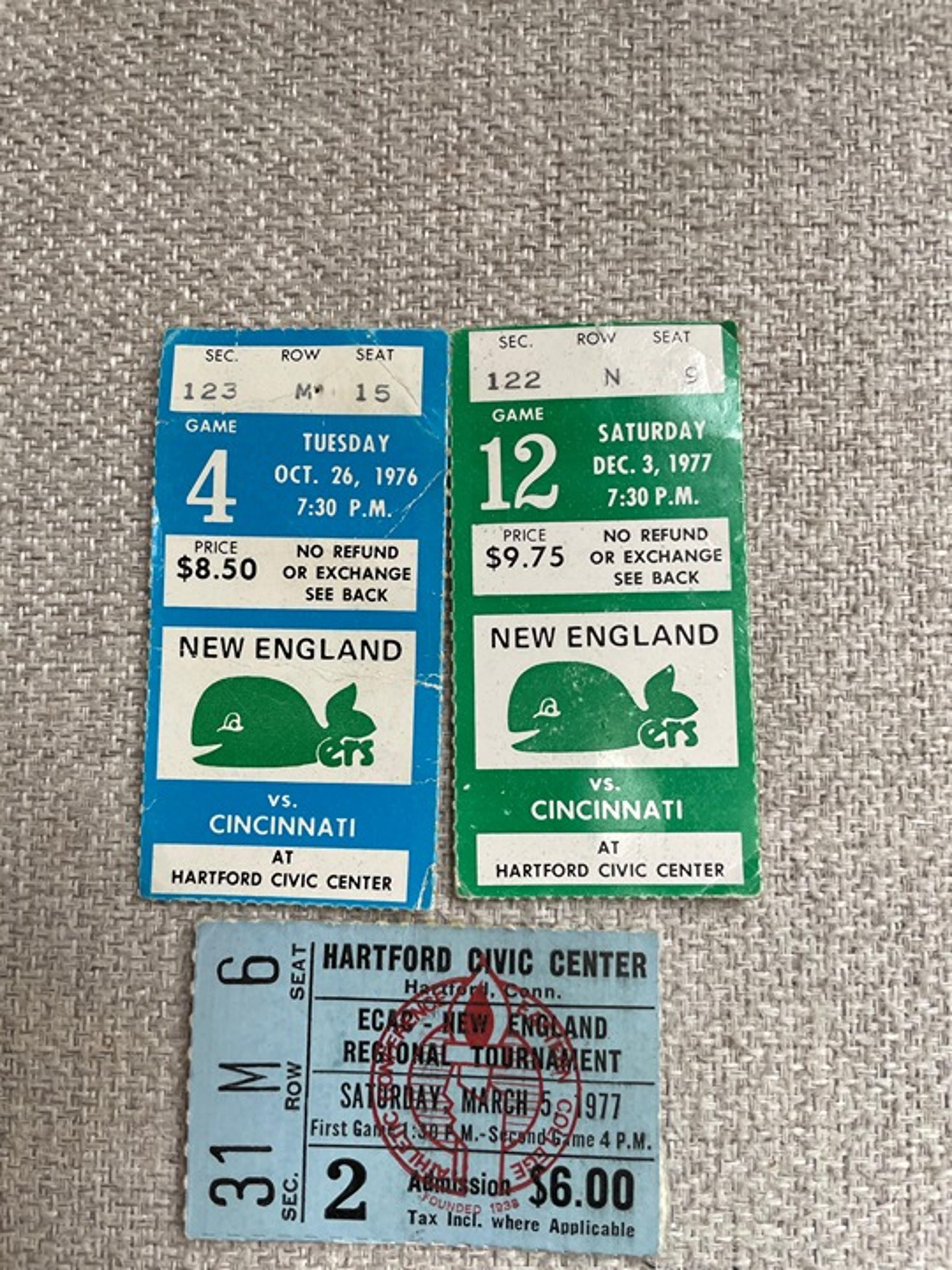 Lot Of 3 Vintage 1976 New England Hartford Whalers Hockey Ticket Stubs