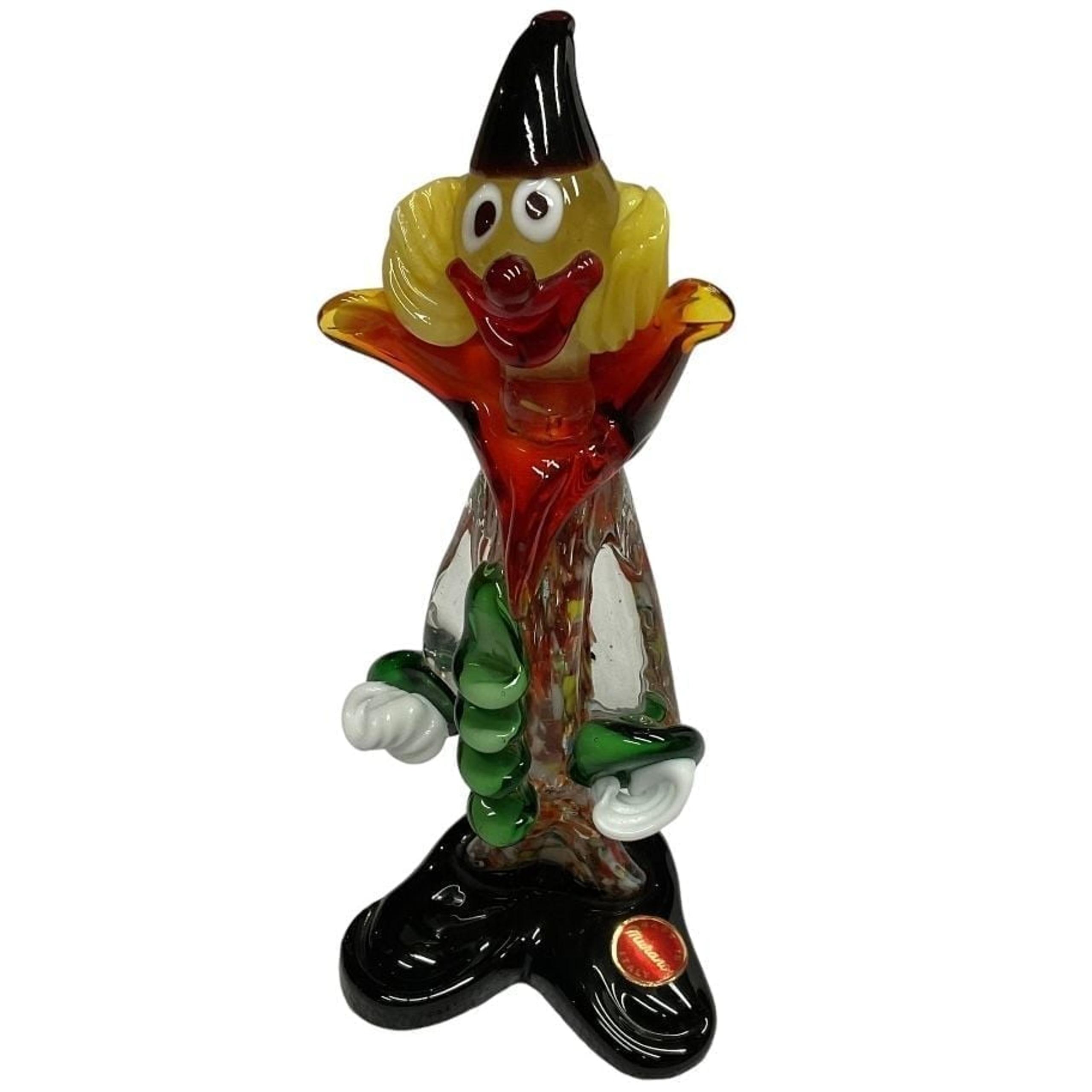 Murano Handcrafted Art Glass Clown Blown Venetian Glass Sculpture Madie in Italy