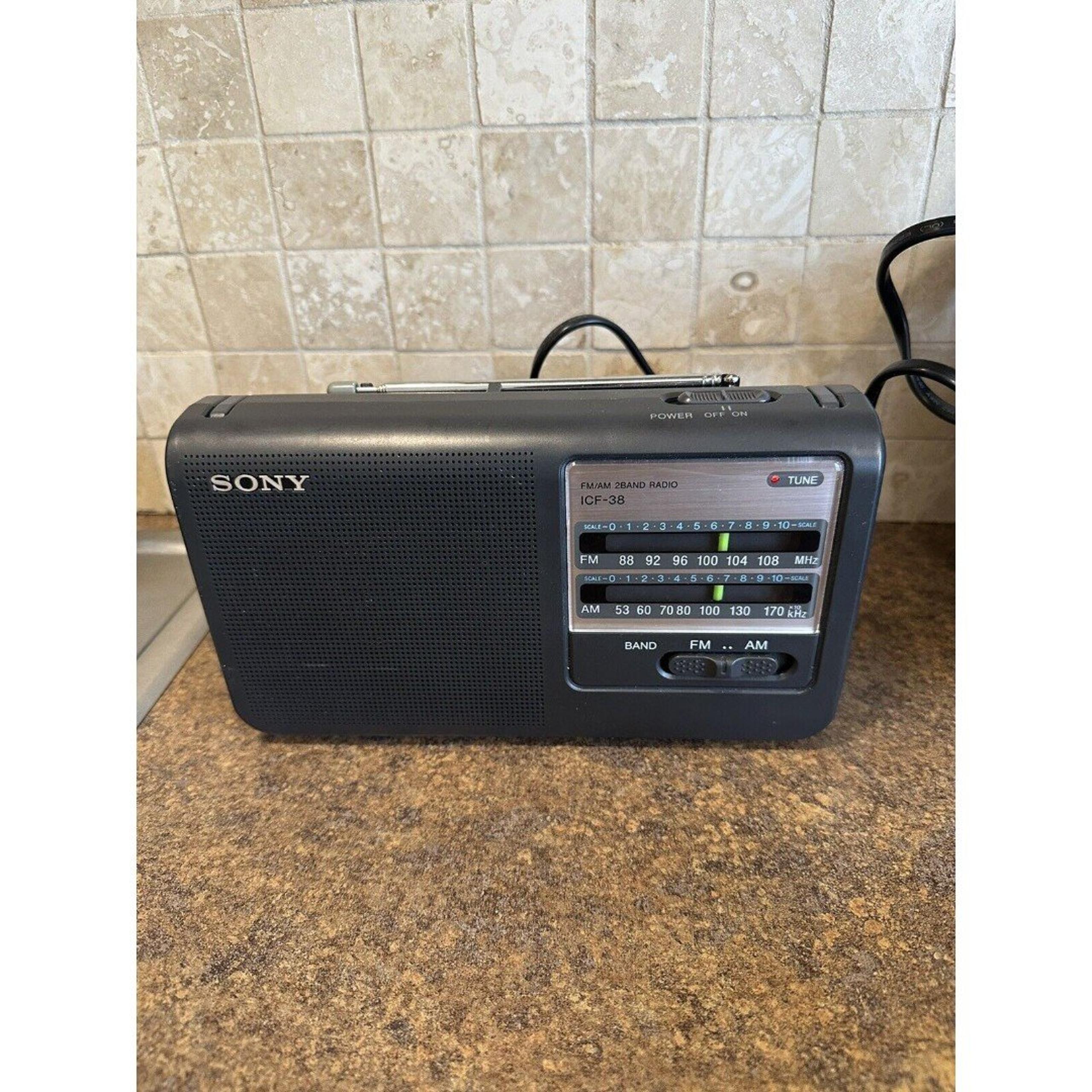 Vintage Sony AM/FM Portable 2Band Radio ICF-38 AC/DC Corded Battery Powered VGC!