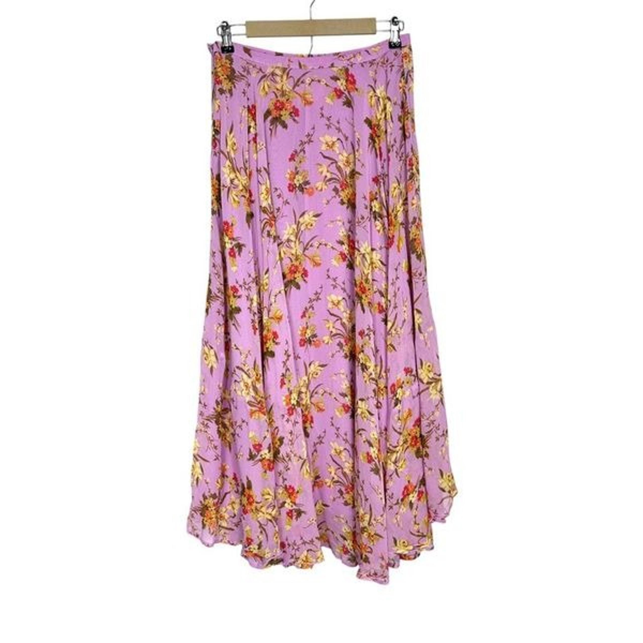 Anthropologie Maxi Skirt sz 8 Lilac Pink Floral Ruffle Flared A-Line Circular M