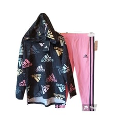 Adidas Girls Hoodie T-Shirt & Pants Set-4T-Black-Pink