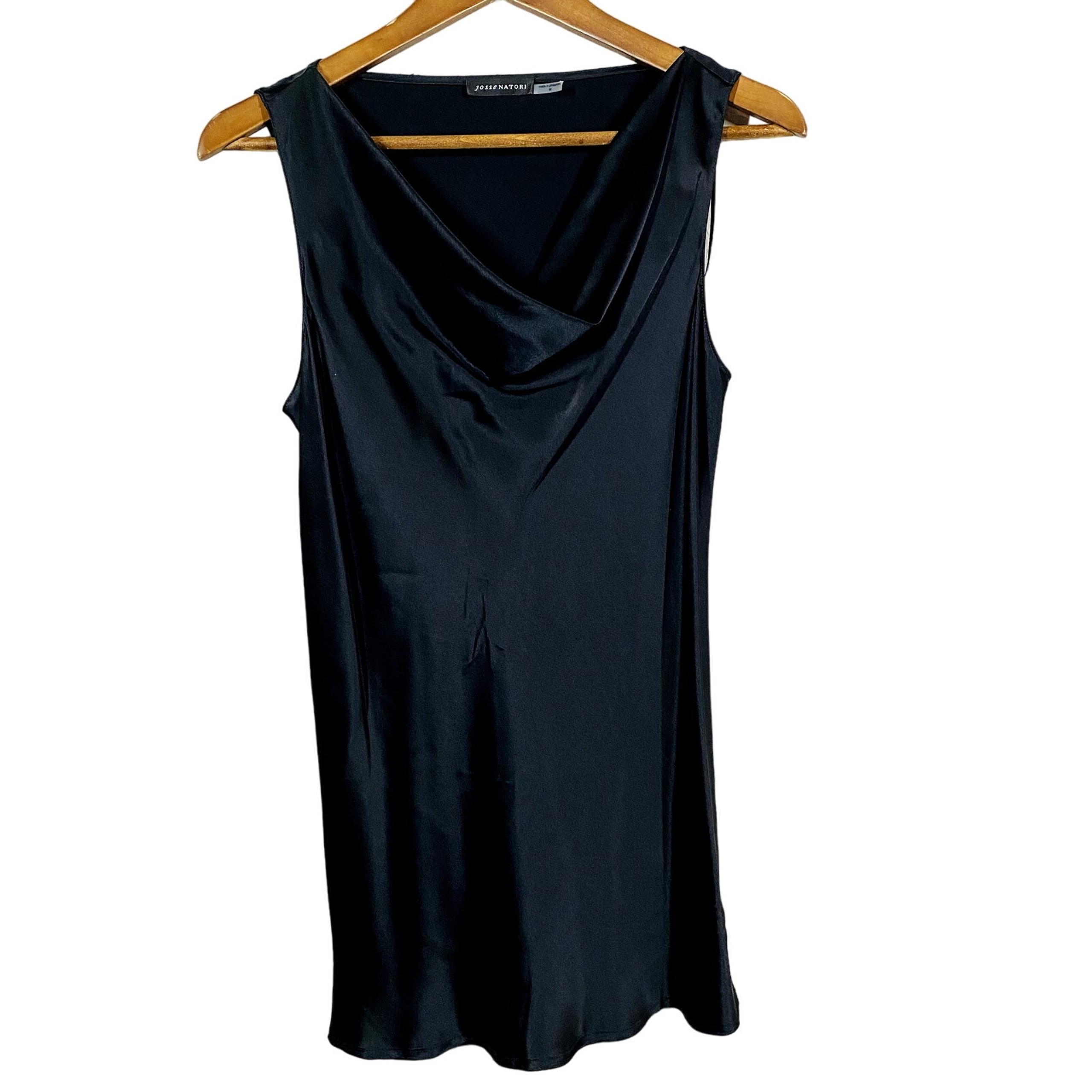 Josie Natori Scoop Neck Sleeveless tunic Top Shirt Blouse Black Career Casual M