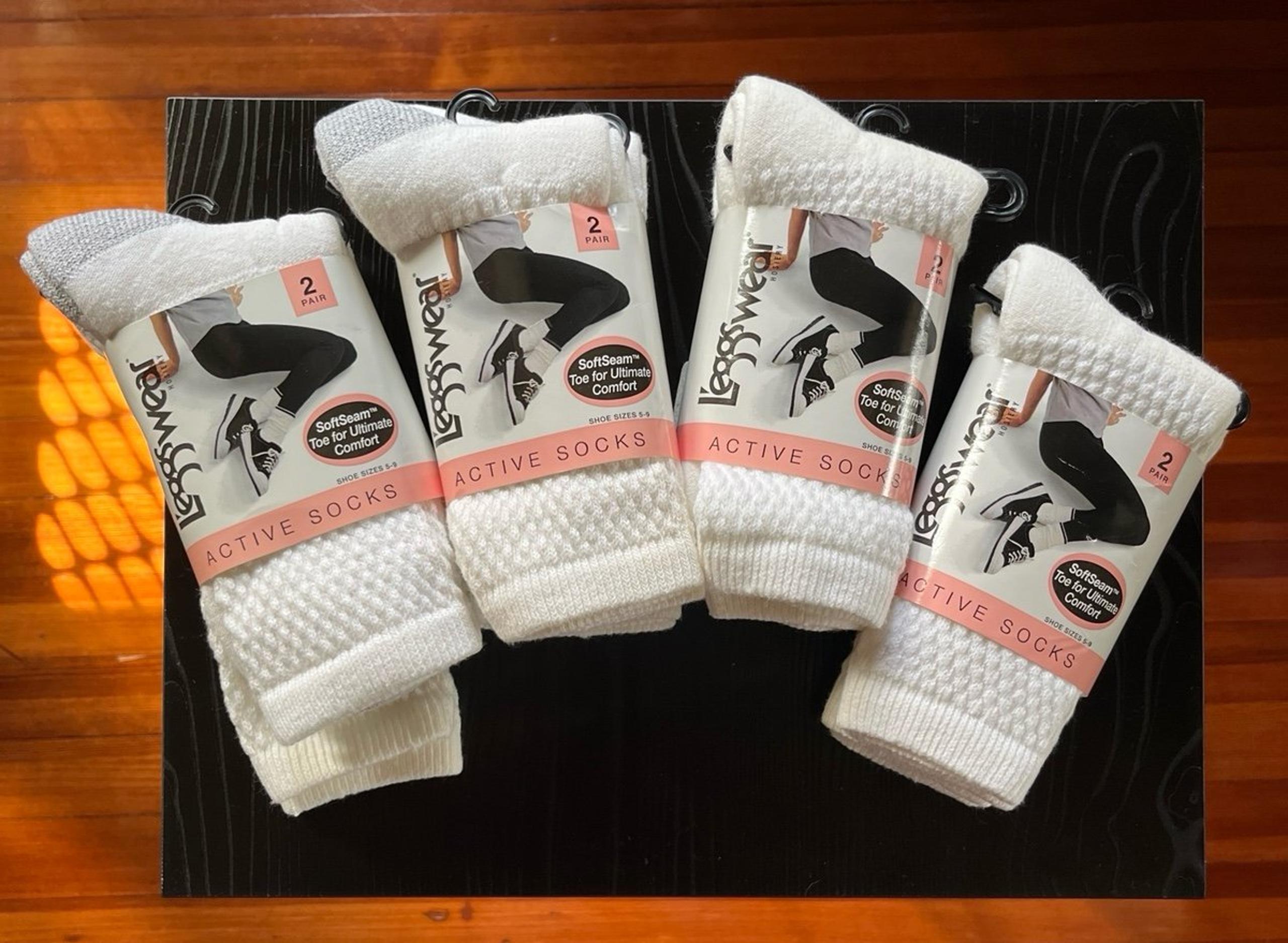 L’Eggs Wear Active Crew Socks Lot Of 8 Pairs White Gray Heel Shoe Sz 5-9 NOS Vtg