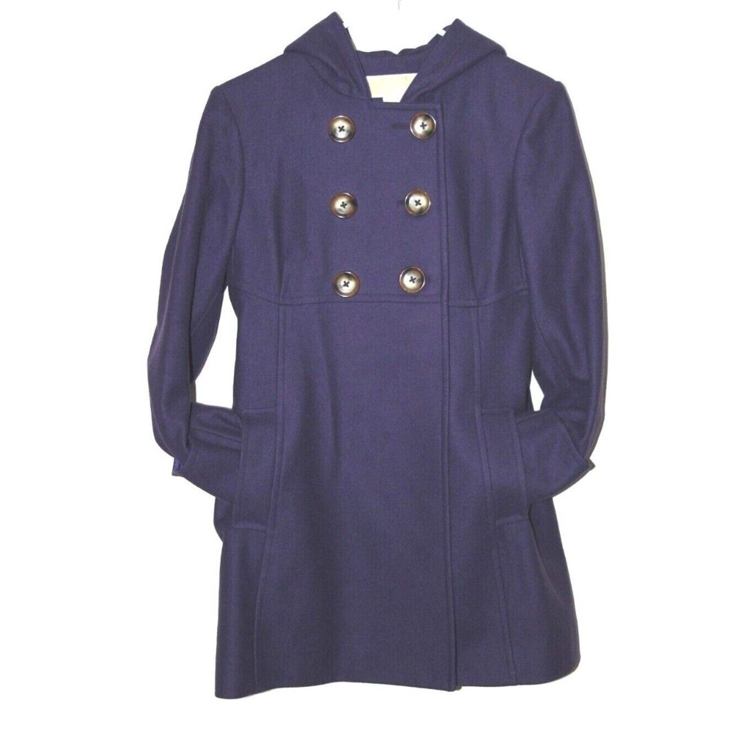 Michael Kors Women Purple Pea Coat Double Breasted Lined Wool Blend Jacket Sz 6