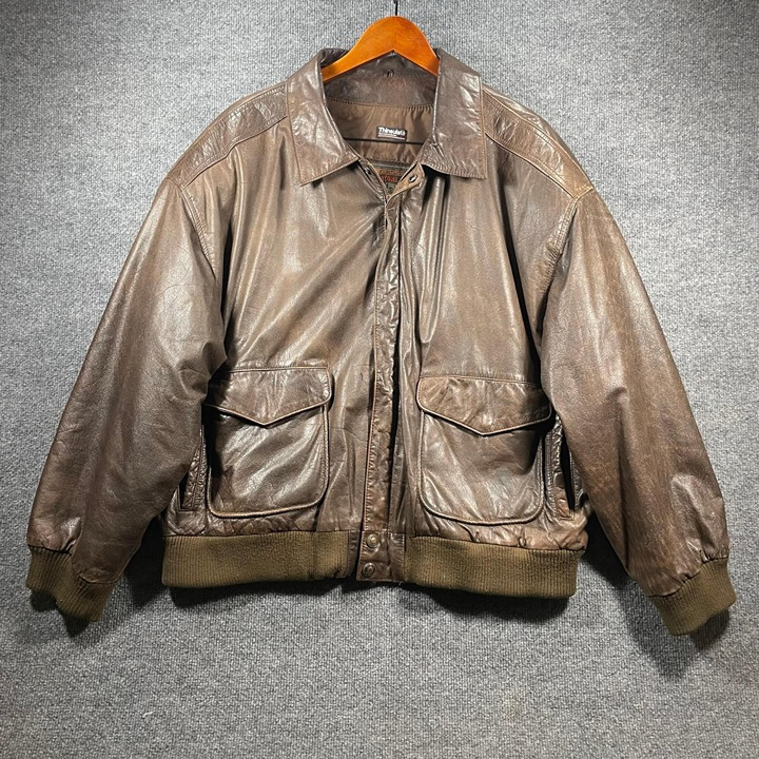VTG Adventure Bound Leather Bomber Jacket Men's 1X Aviator Softshell 90's