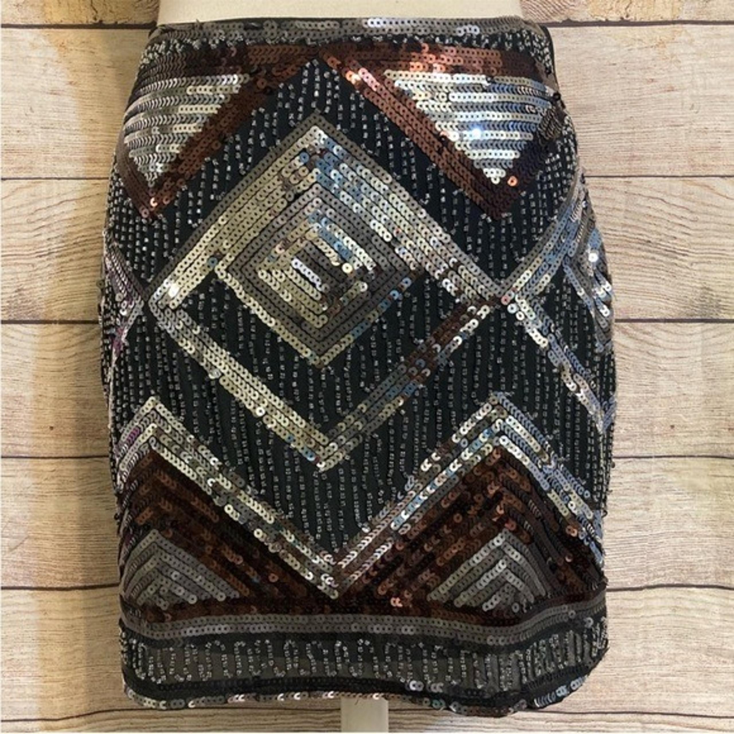 NWT H&M Sequin Party Mini Skirt Glitter Beads Black Copper Brown Silver Size 10