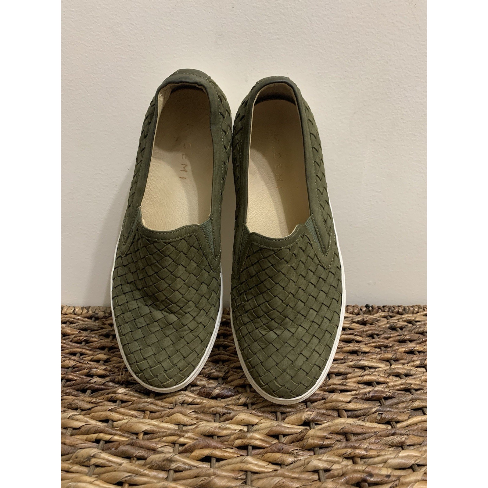 M Gemi Cerchio Woven Leather Womens Flats Size US 9Green Slip On Shoes Italy