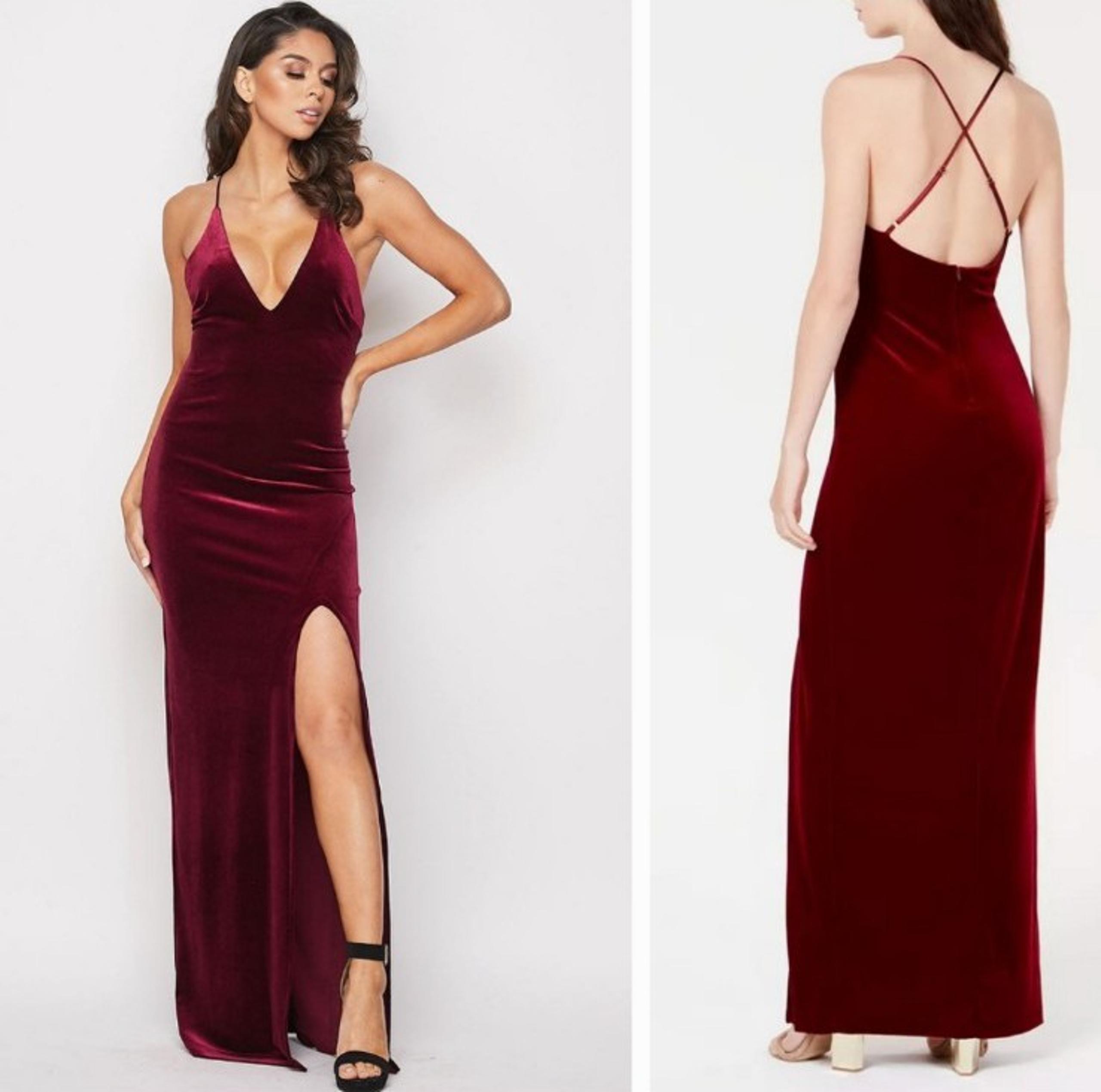 Burgundy Velvet V-Neck Floor-length Gown By Teeze Me. Size S