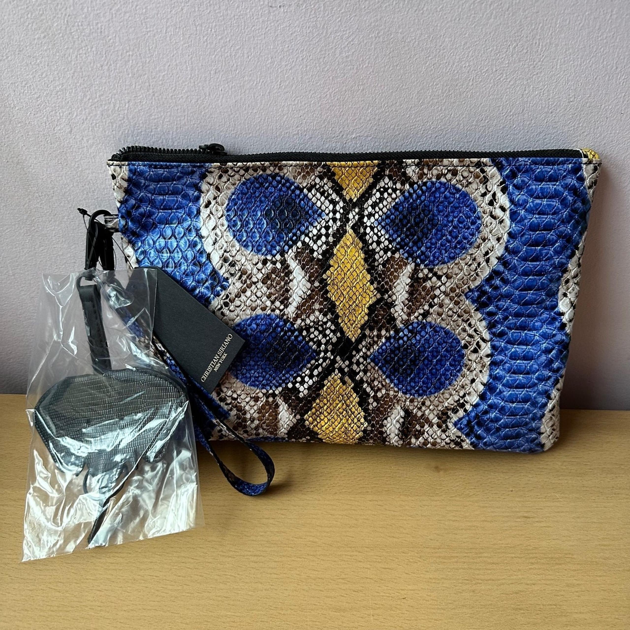 Brand New With Tags Christian Siriano Kenza Blue Yellow Python Snake design Clut