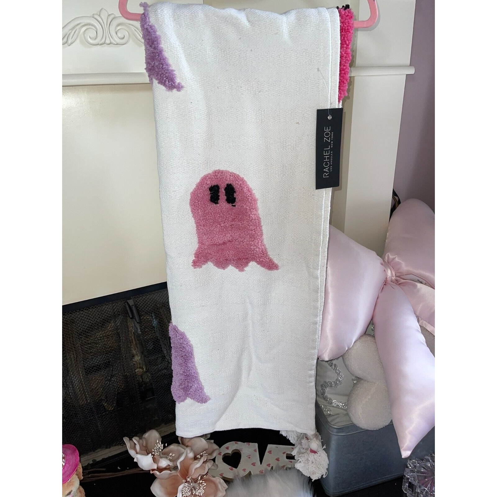 Rachel Zoe Pink & Purple Ghosts Throw Blanket TikTok Viral Halloween Tassels