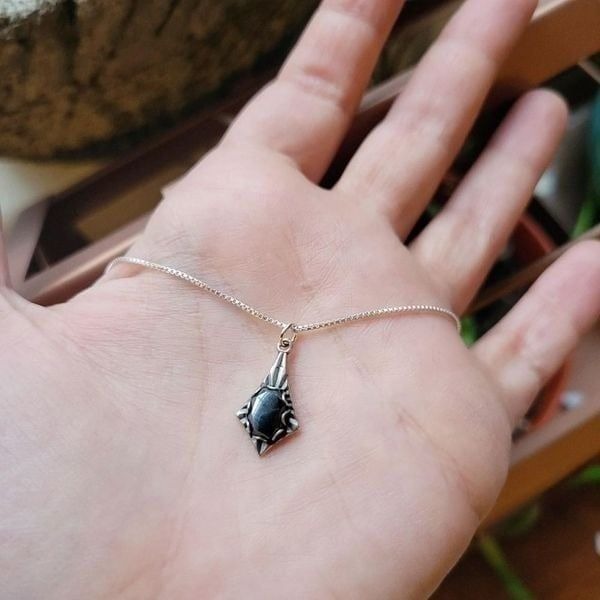 Vintage Hematite 925 Sterling Silver Medieval Style Dainty Necklace